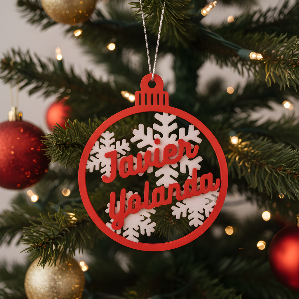 Bola de Navidad personalizada con texto | Copos de nieve