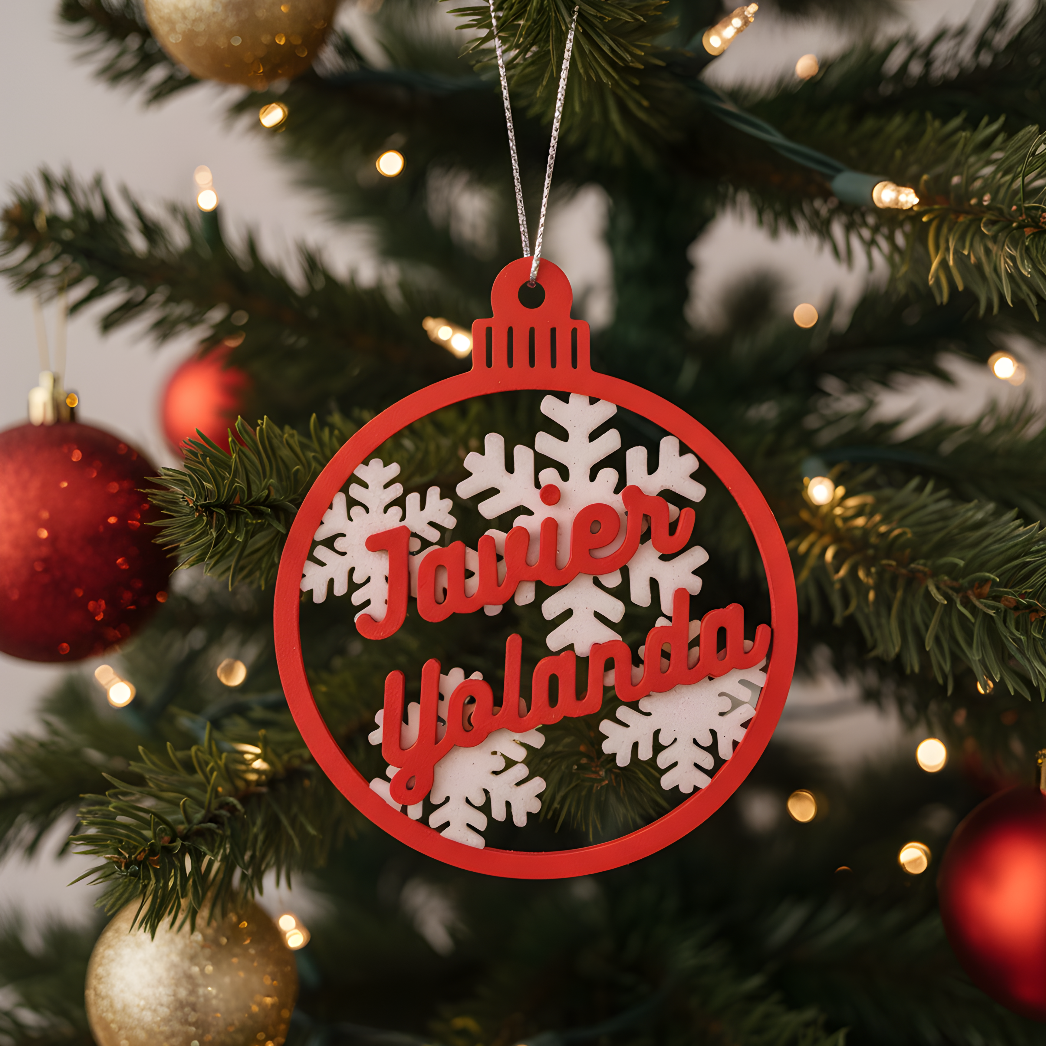 Bola de Navidad personalizada con texto | Copos de nieve