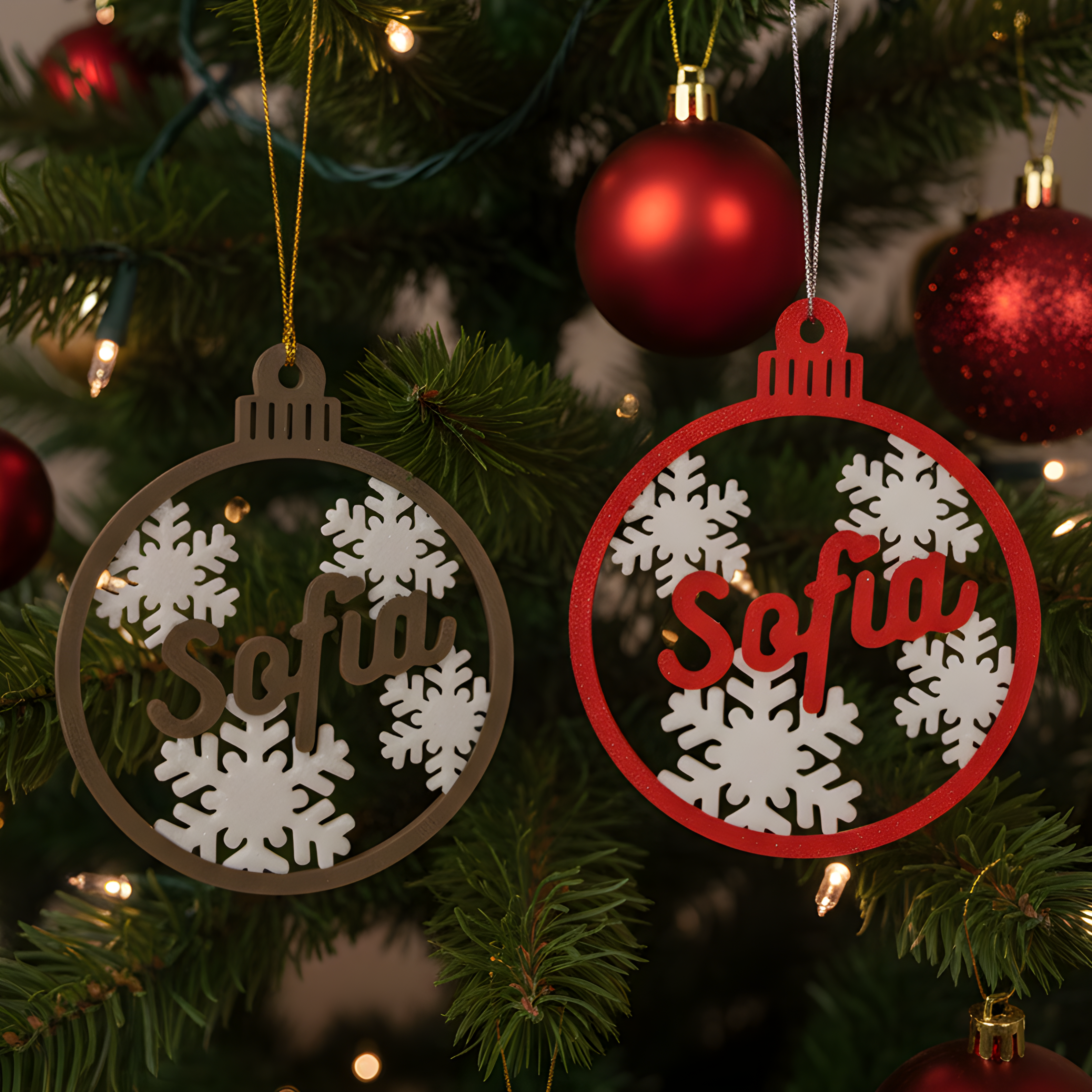 Bola de Navidad personalizada con texto | Copos de nieve