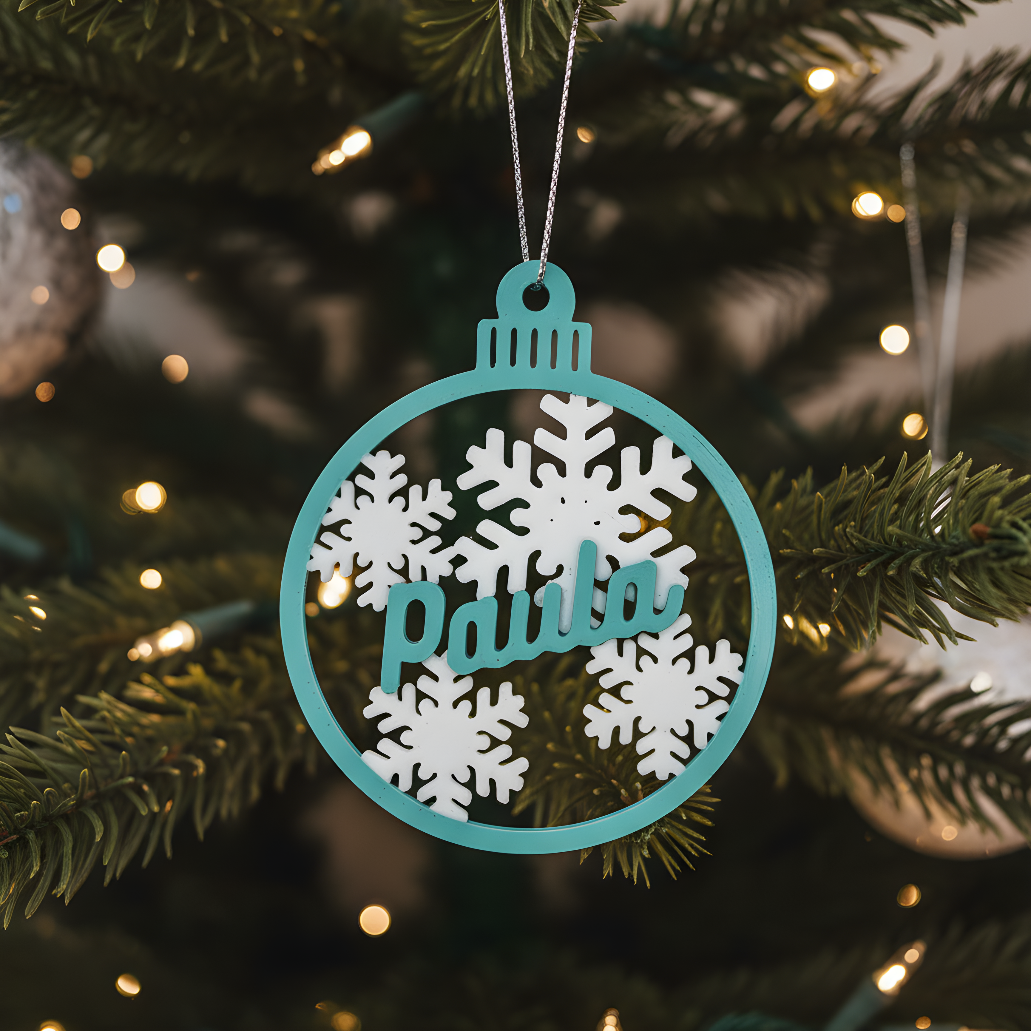 Bola de Navidad personalizada con texto | Copos de nieve