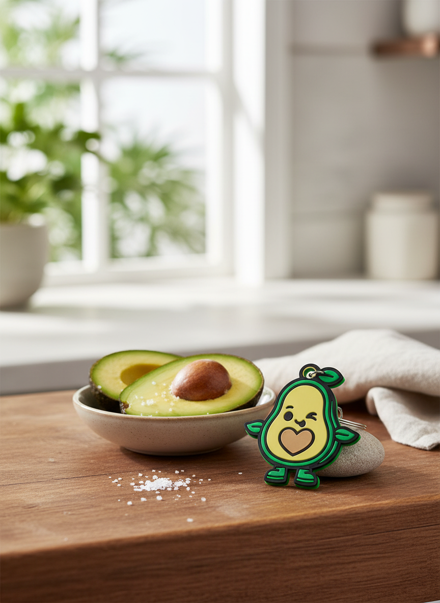 Llavero aguacate 3D liso (6 cm) – reverso verde