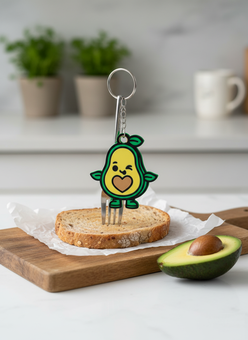 Llavero aguacate 3D liso (6 cm) – reverso verde